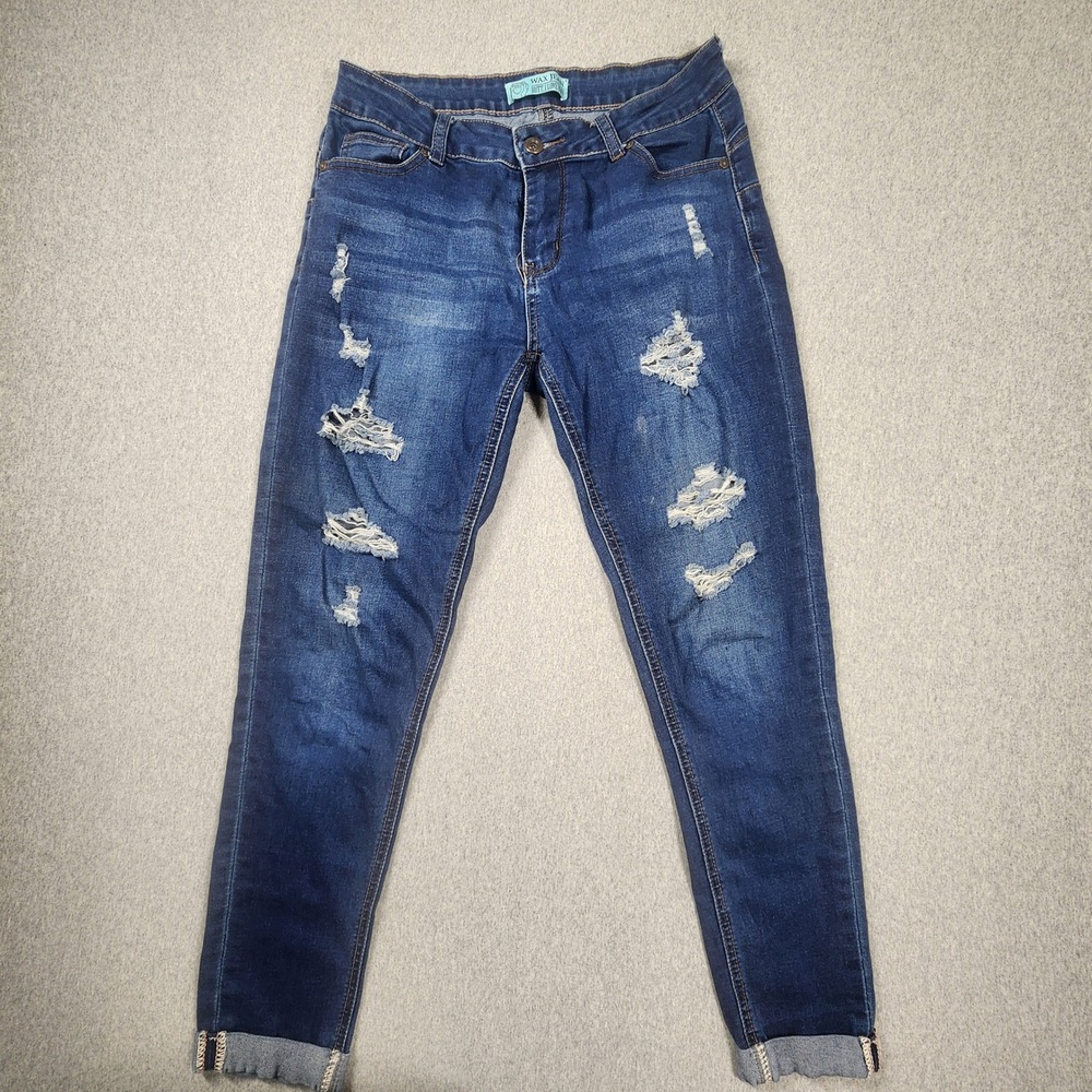 Wax Jean Skinny Jeans Womens 7 Blue Good Distressed Butt I Love You Ripped Denim
